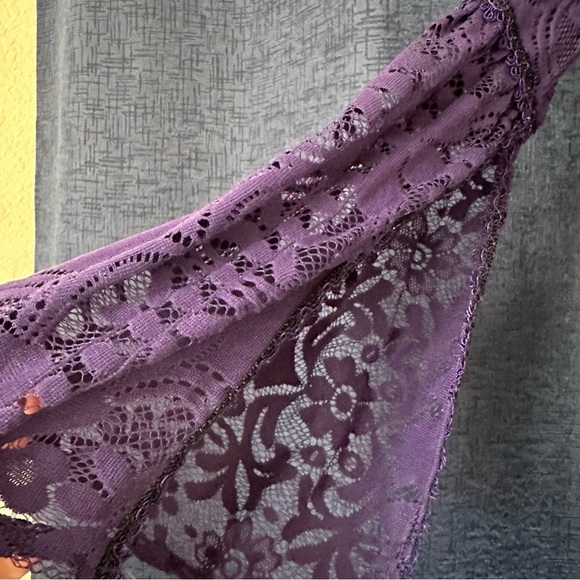 Free People Dress Purple Lace Fairy Bell Sleeve Empire Waist Full Skirt Size 0 - Picture 5 of 13